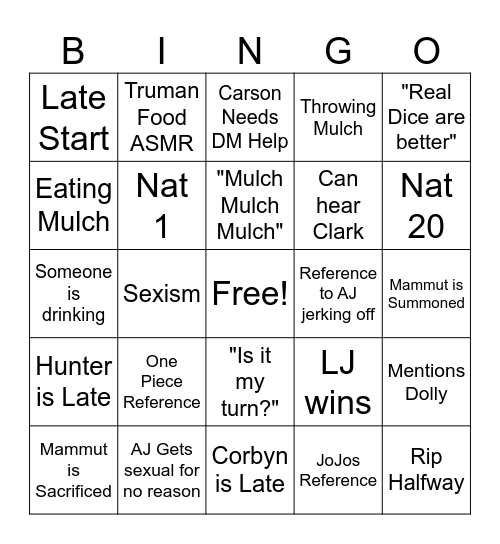 DND Monday Bingo Card