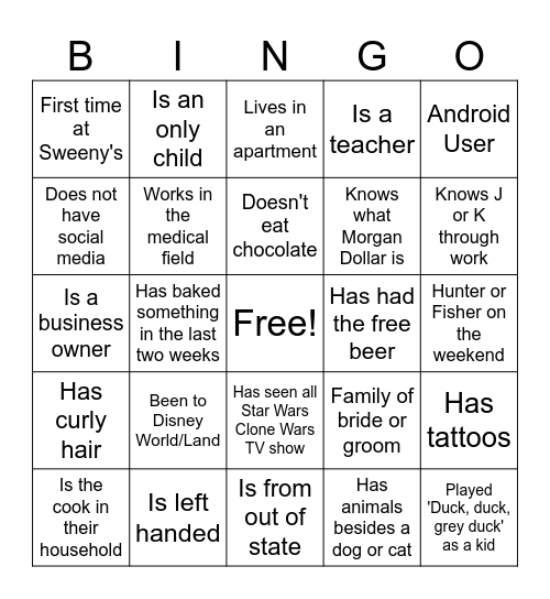 Kerrie & Jon BINGO Card