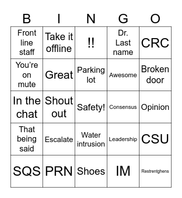 BHCC “SAFETY” HUDDLE BINGO Card