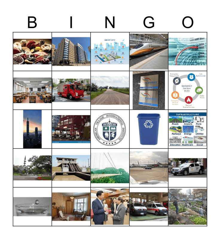 City Infrastructure Bingo Card