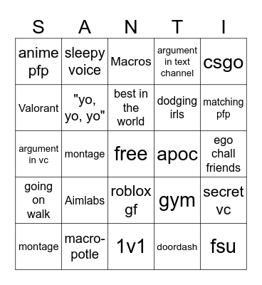 Santi Bingo Card Bingo Card