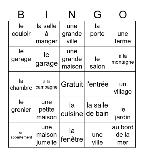 Où habites-tu? Bingo Card