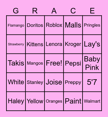 All about Grace Bingo Card