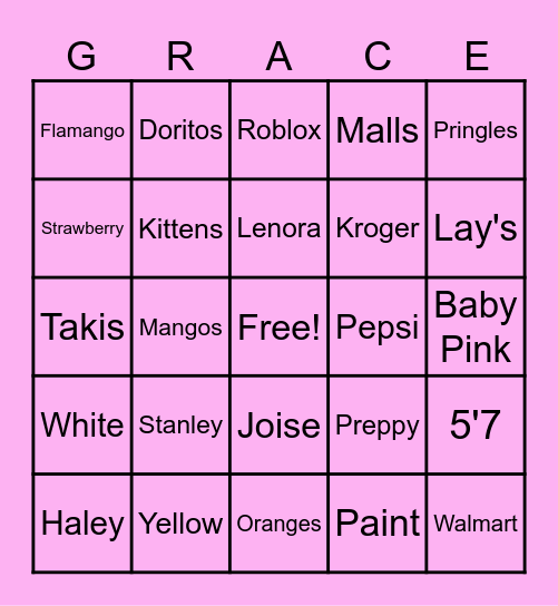 All about Grace Bingo Card