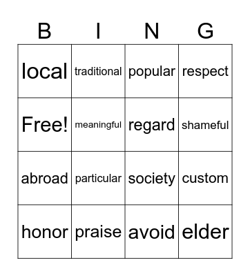 L4 Bingo Card