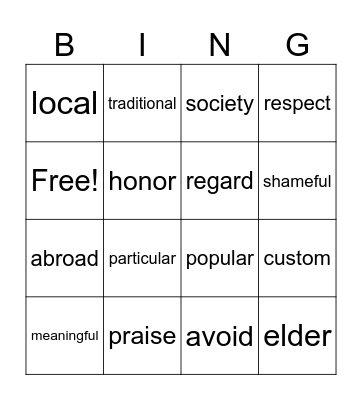 L4 Bingo Card