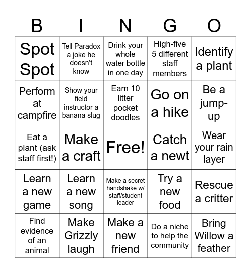 Outdoor School Bingo Card