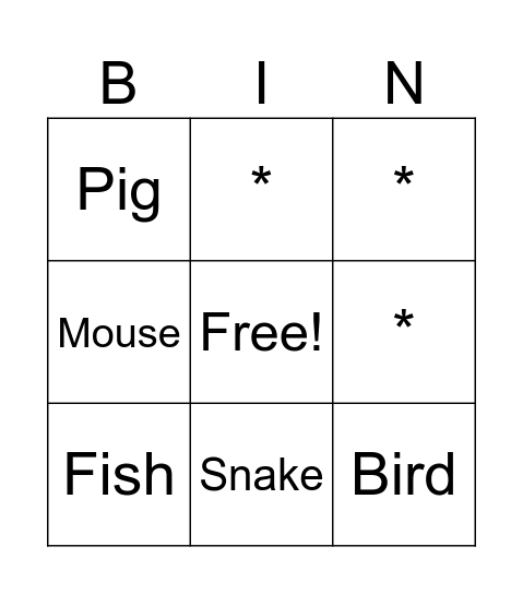 Animal Bingo Card