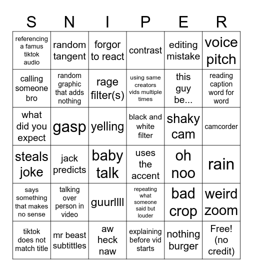 Sssniperwolf Bbbingo Fffor Mmme Bingo Card