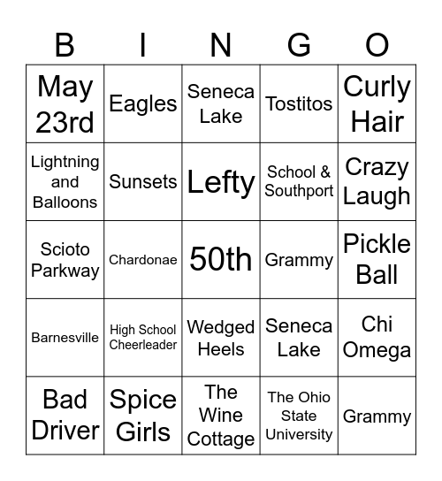 Rachael's 50th Birthday Bingo Card