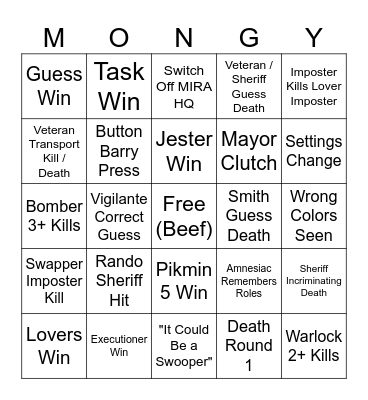 Mongy Monday Bingo Card