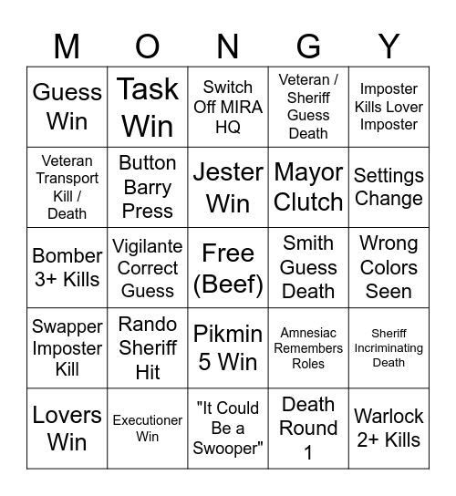 Mongy Monday Bingo Card