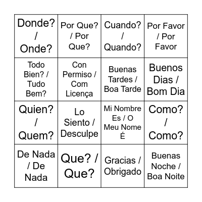 Boeing Familia Bingo Card