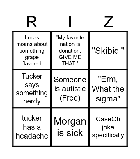 Friend group Bingo Card