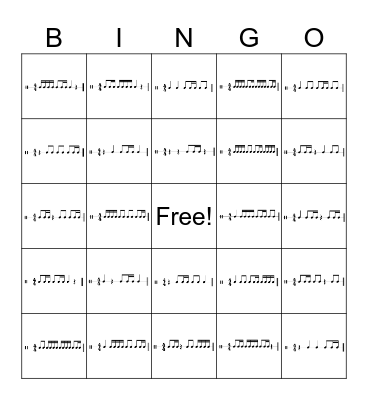 Rhythm Bingo (Ti-Tika) Bingo Card