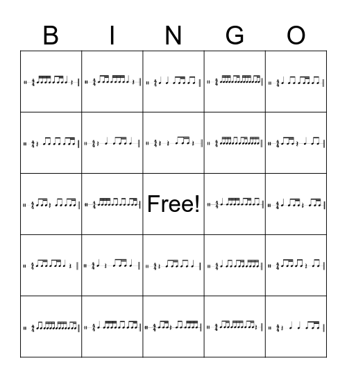 Rhythm Bingo (Ti-Tika) Bingo Card