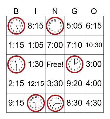 Telling Time Bingo Card