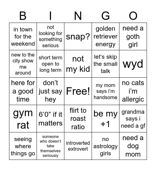 Dating App Bingo Card