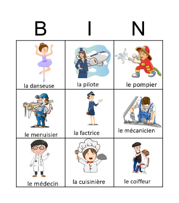 Les professions Bingo Card