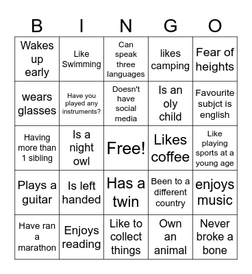 ICE BREAKER Bingo Card