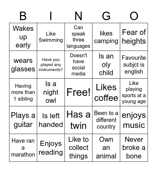 ICE BREAKER Bingo Card