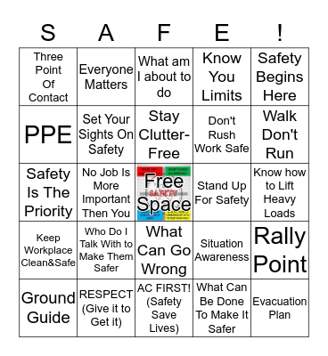 Safety Awarness Bingo Card