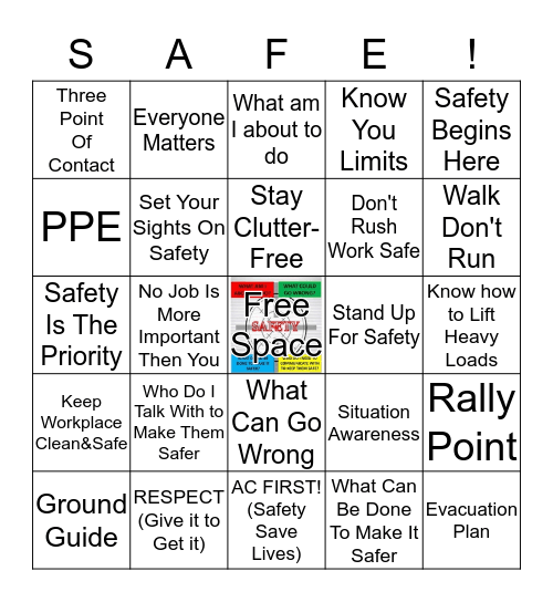 Safety Awarness Bingo Card