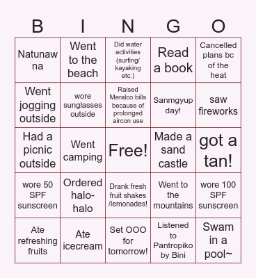 Summer Heat Bingo Card