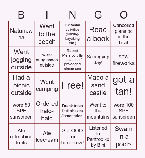 Summer Heat Bingo Card