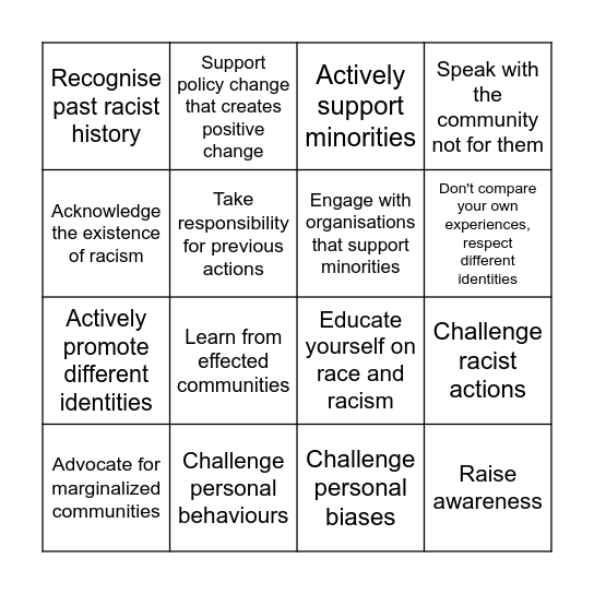 Anti-Racism Bingo Card