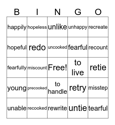 Vocabulary Bingo Card