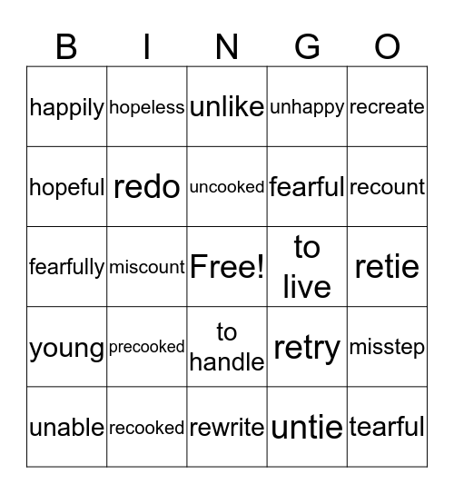 Vocabulary Bingo Card