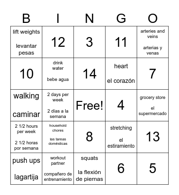 Exercise Bingo Card