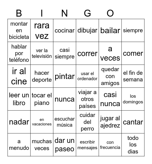 Adverbios de frecuencia Bingo Card