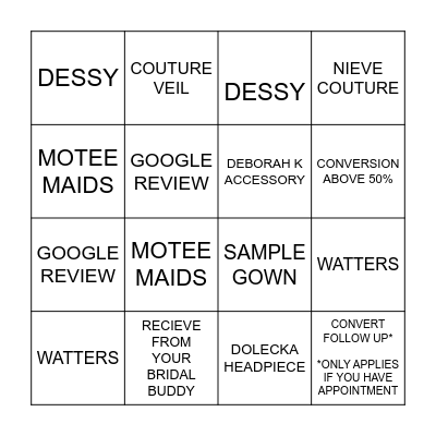 BRIDAL BINGO - KAYLA Bingo Card