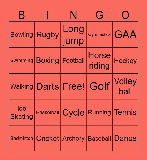 ISL Sport Bingo Card
