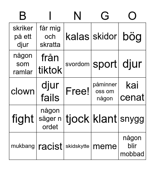 instagram reels bingo Card