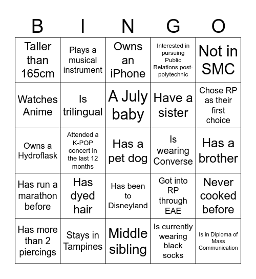 Diversity Bingo Card