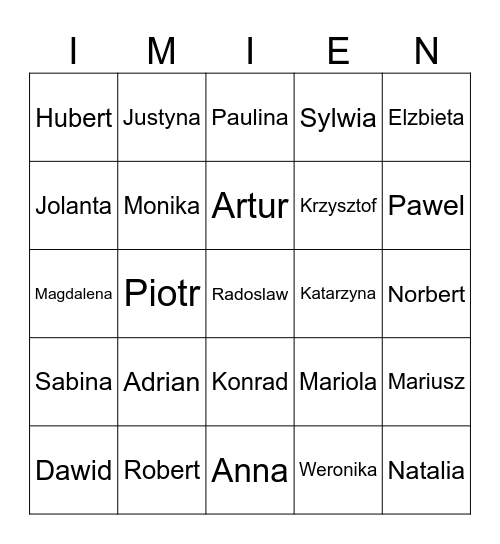 IMIONA Bingo Card