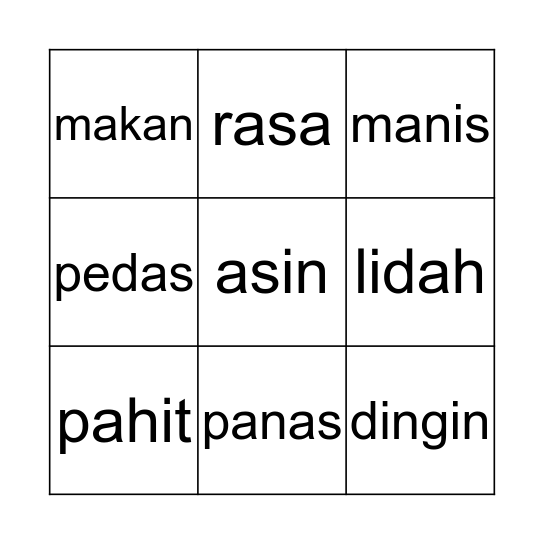 Rasa Bingo Card