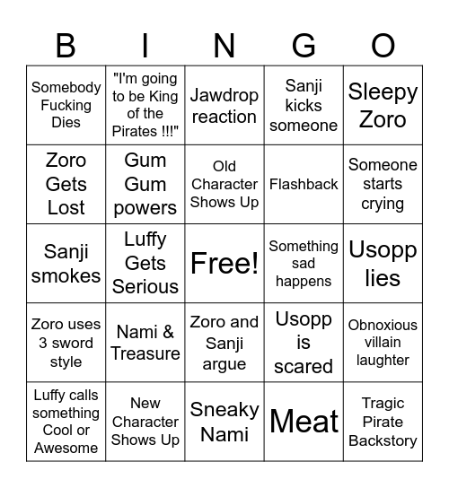 LUFFY Bingo Card