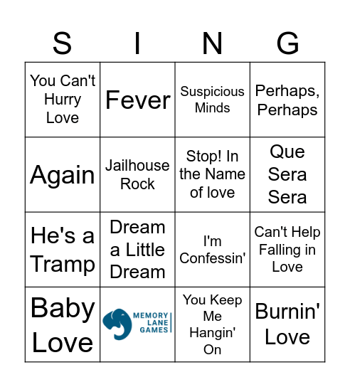 Cafe Club Bingo: Elvis, Peggy, Doris & Supremes Bingo Card