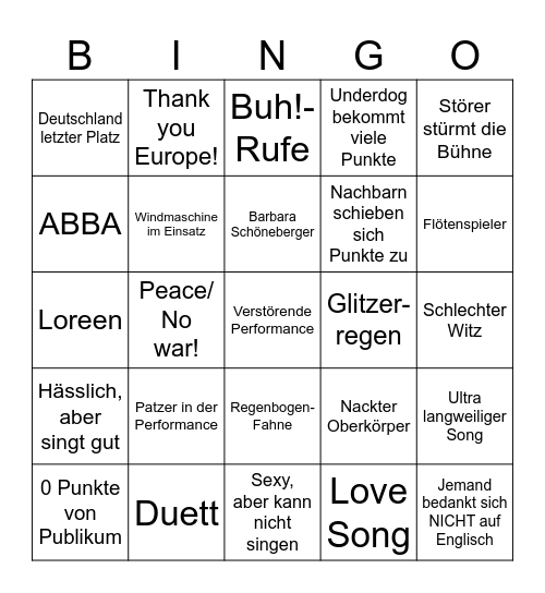 ESC 2024 german Bingo Card