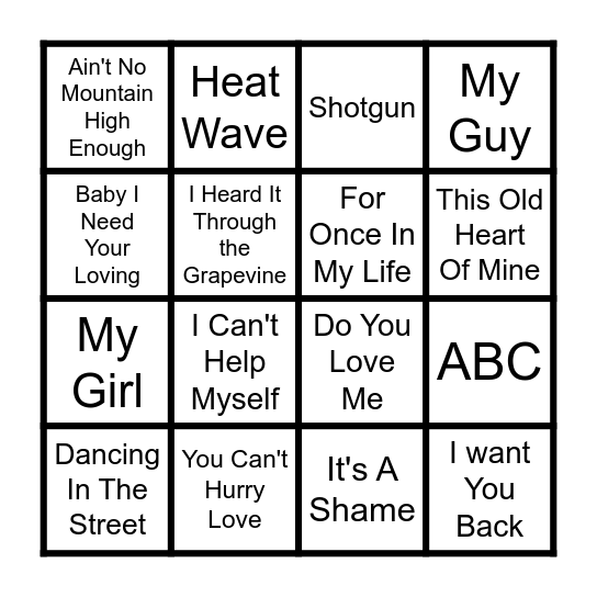 Motown Bingo Card