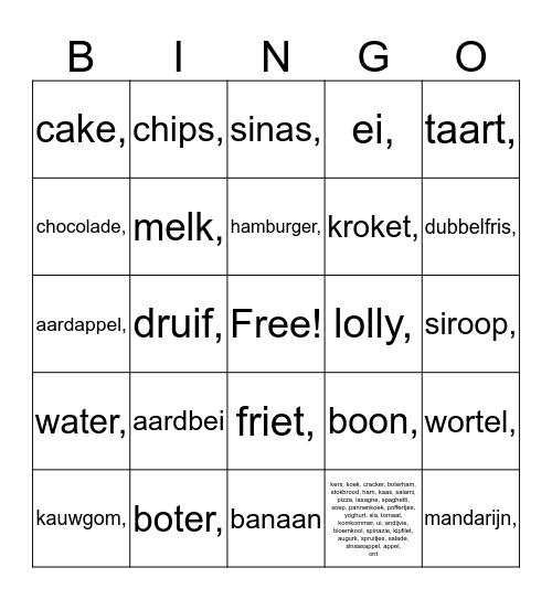 Boeg's Bakery Bingo Card