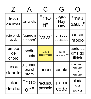 bingo do zac Bingo Card
