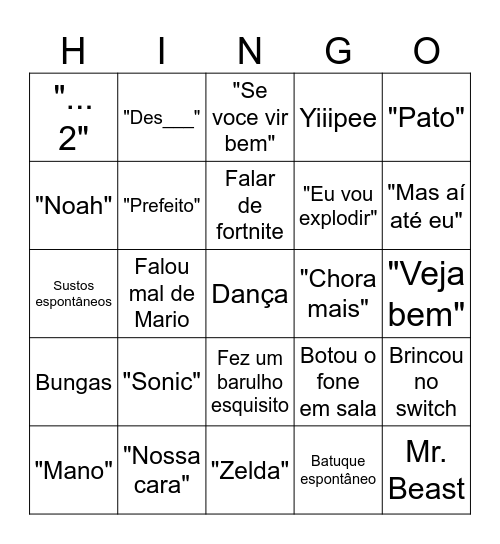 Bingo vini Bingo Card