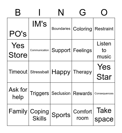 Therapy Bingo Card