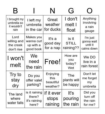 Rainy Day Bingo Card