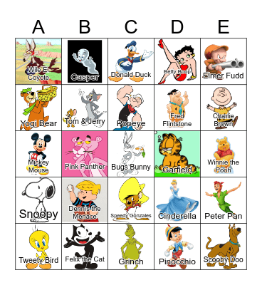 Popular Cartoon Characters Bingo Card